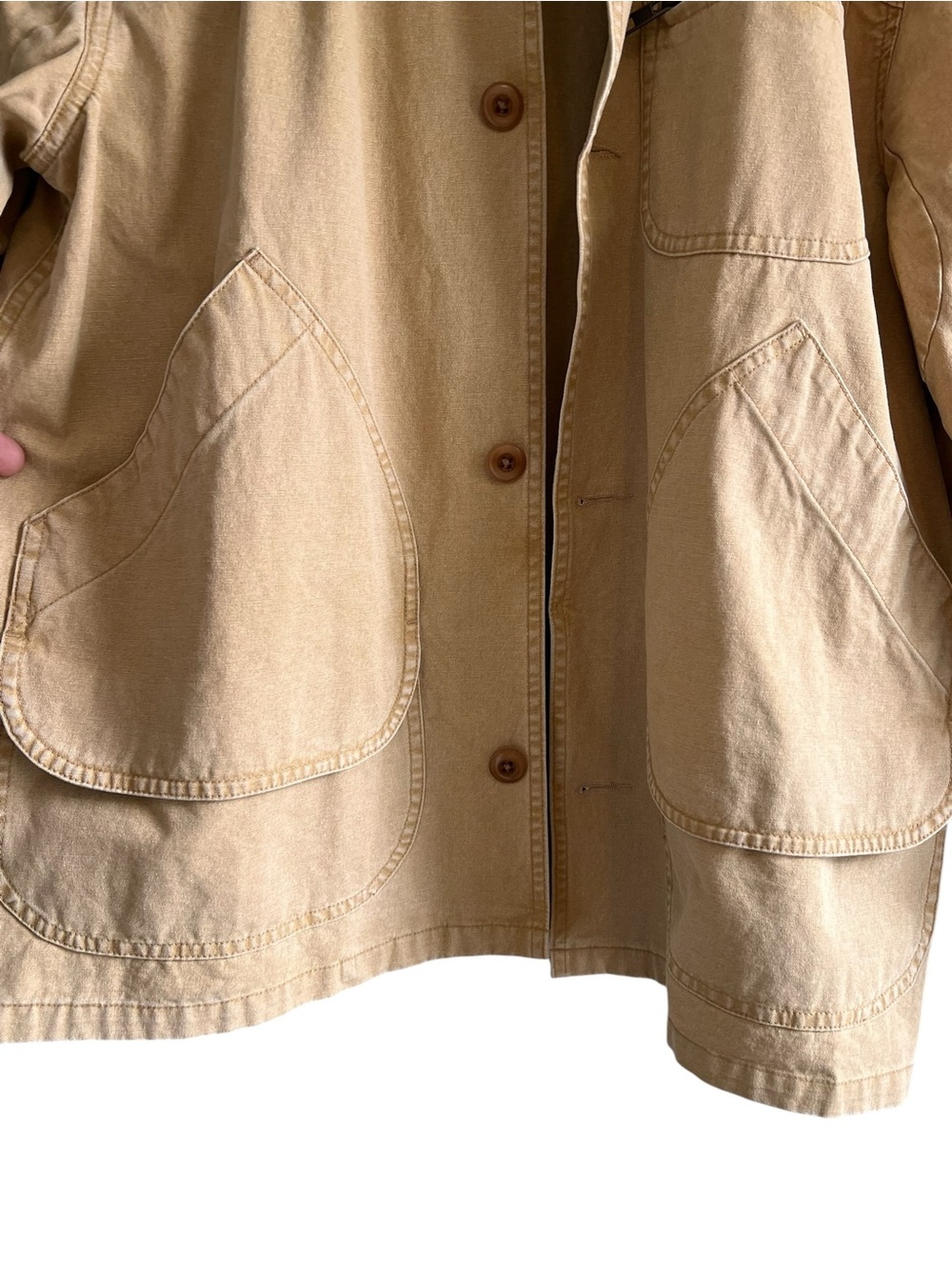 THE GREAT. Tan Barn Jacket with Dark Brown leather Collar excellent condition - Picture 8 of 15